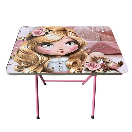 Conjunto de Mesa + Cadeira Infantil em Aço com Tampo MDF Rosa - Artrin - AP / MT