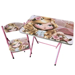 Conjunto de Mesa + Cadeira Infantil em Aço com Tampo MDF Rosa - Artrin - AP / MT