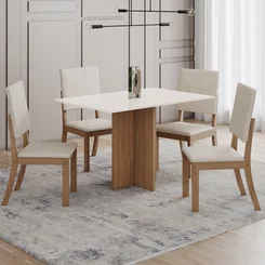 Mesa Kira Nature/Off White Com 4 Cadeiras Milla Linho SE843-507 - Henn