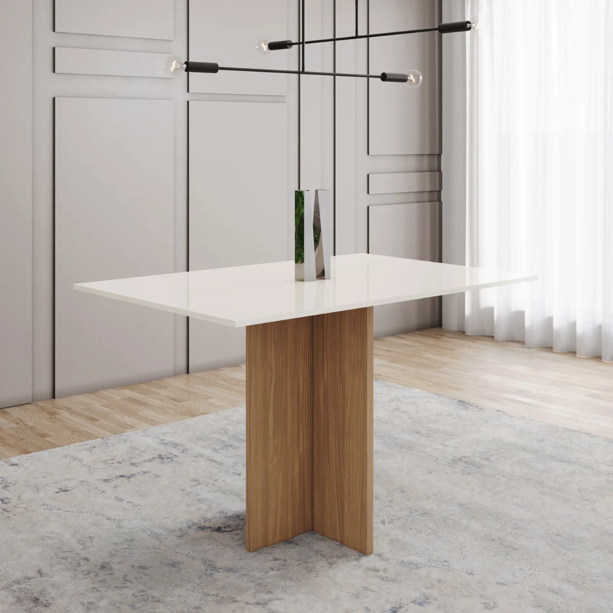 Mesa Kira Nature/Off White Com 4 Cadeiras Milla Linho SE843-507 - Henn