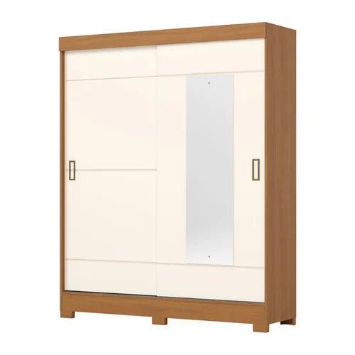 Roupeiro Briz com Espelho 2 Portas Deslizante 2 Gavetas B66-221 Cinamomo/Off White - Henn