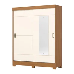 Roupeiro Briz com Espelho 2 Portas Deslizante 2 Gavetas B66-221 Cinamomo/Off White - Henn