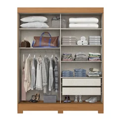 Roupeiro Briz com Espelho 2 Portas Deslizante 2 Gavetas B66-221 Cinamomo/Off White - Henn