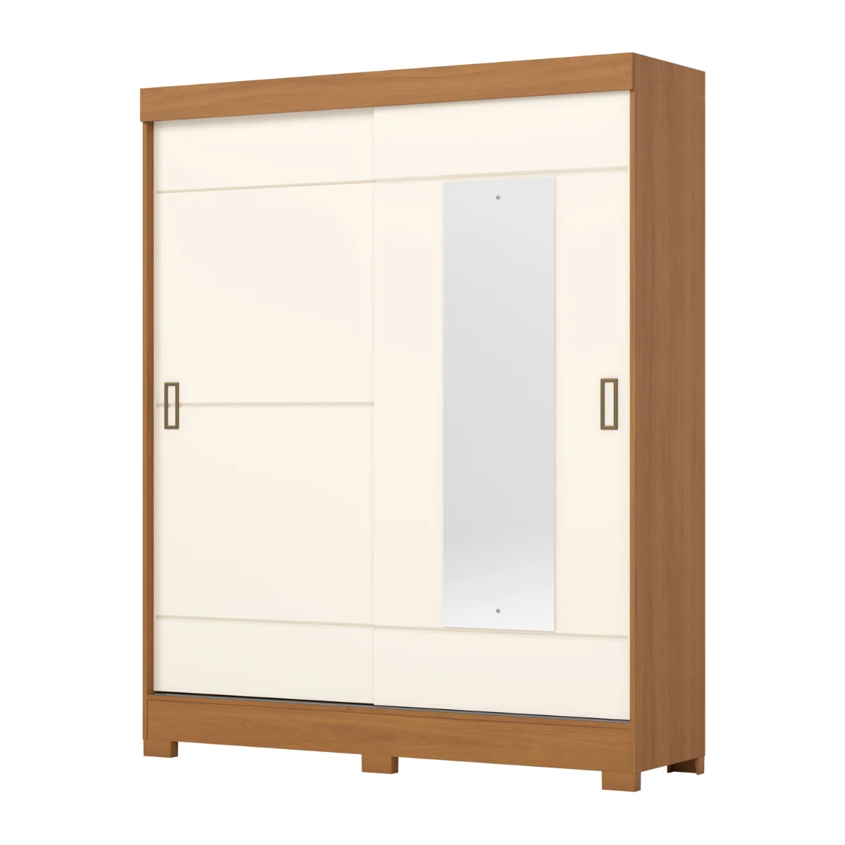 Roupeiro Briz com Espelho 2 Portas Deslizante 2 Gavetas B66-221 Cinamomo/Off White - Henn