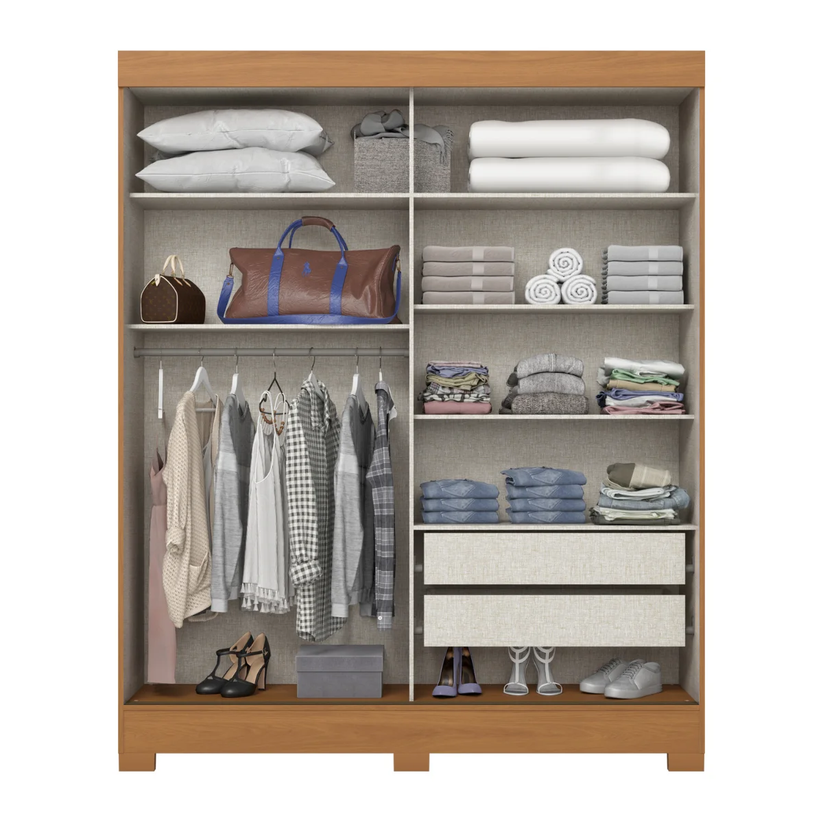 Roupeiro Briz com Espelho 2 Portas Deslizante 2 Gavetas B66-221 Cinamomo/Off White - Henn