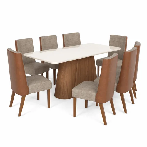 Mesa Olivia Nature/Off White 8 Cadeiras Anne Caramelo/Creme SE842-544-  Henn