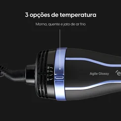 Escova Secadora Agile Glossy 1.300w Bivolt Preto/Azul - Elgin