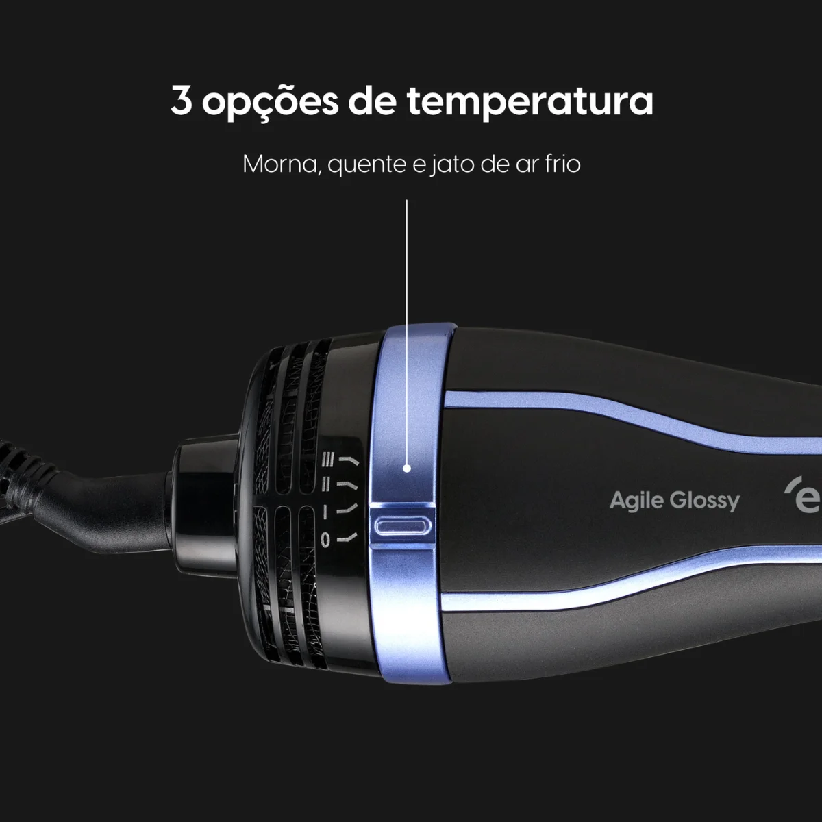 Escova Secadora Agile Glossy 1.300w Bivolt Preto/Azul - Elgin