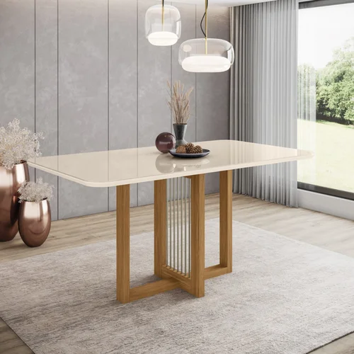 Mesa Natali Nature/Off White Com 4 Cadeiras Milla Linho SE508-507 - Henn