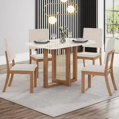 Mesa Natali Nature/Off White Com 4 Cadeiras Milla Linho SE508-507 - Henn