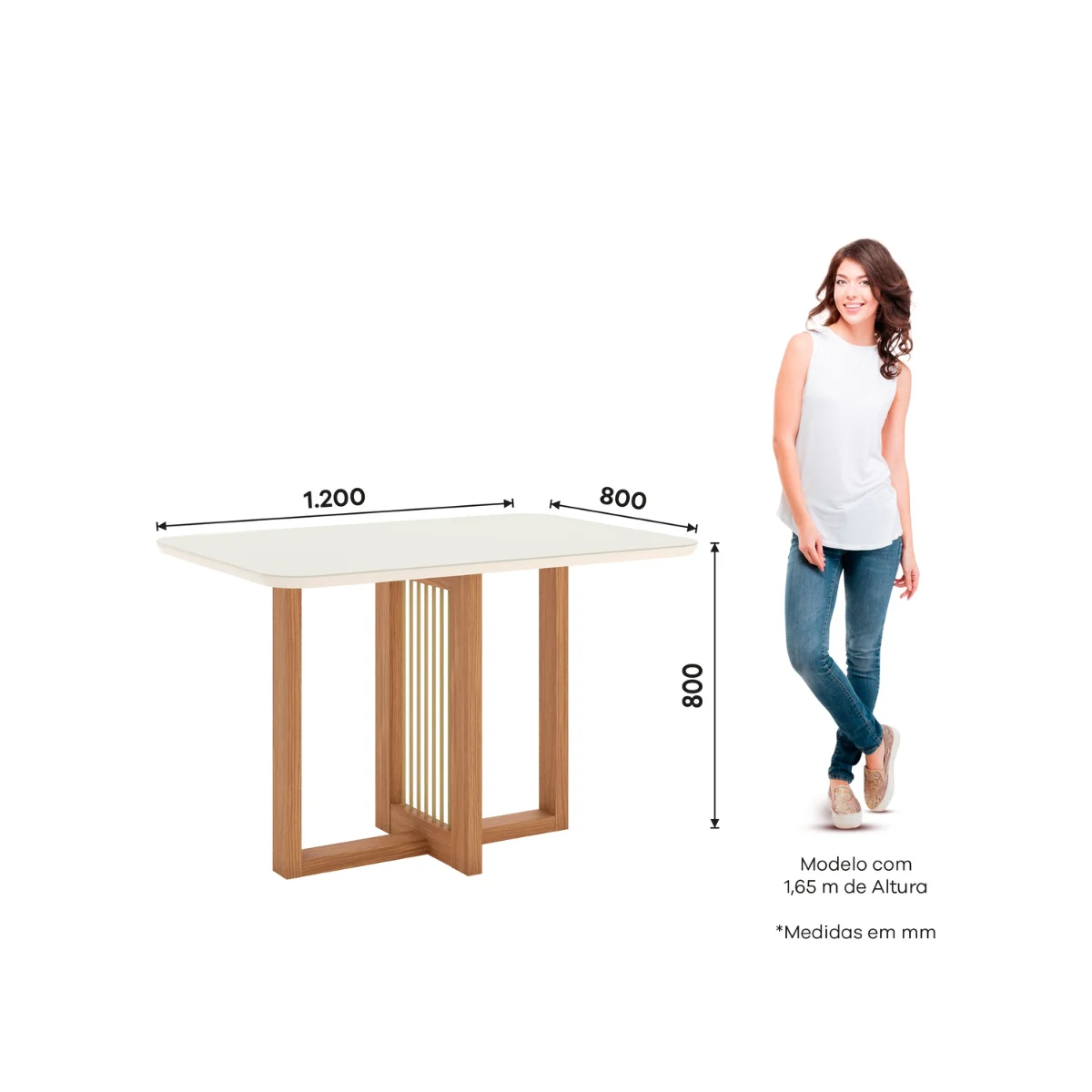 Mesa Natali Nature/Off White Com 4 Cadeiras Milla Linho SE508-507 - Henn