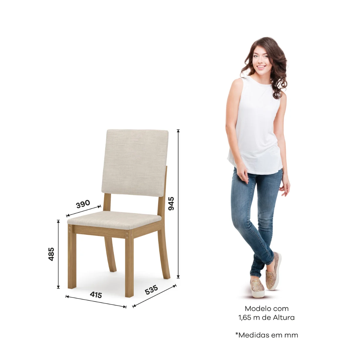 Mesa Natali Nature/Off White Com 4 Cadeiras Milla Linho SE508-507 - Henn
