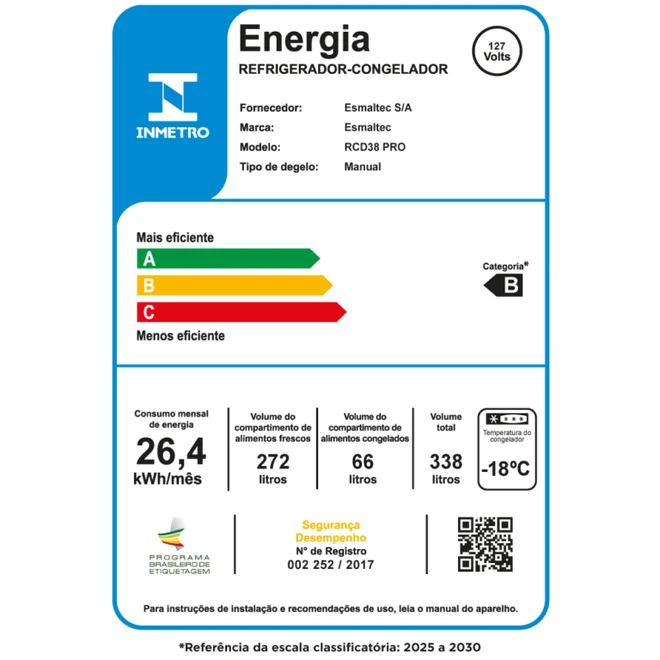 Geladeira RCD38 PRO 338 Litros 2 Portas 127V Branco - Esmaltec