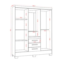 Roupeiro Jurua 4 Portas 3 Gavetas Atacama/Off White 2045150 - MUDI