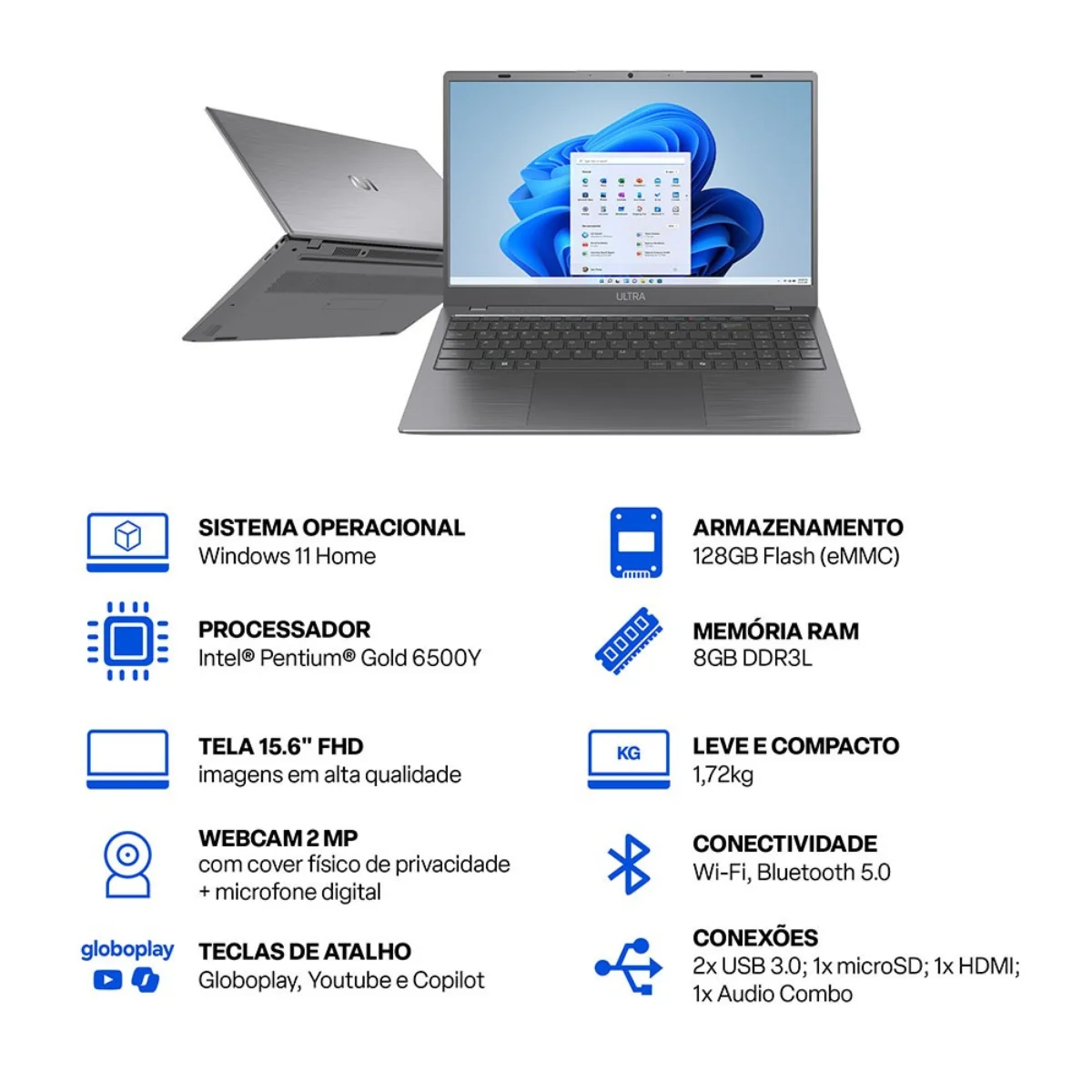 Notebook Ultra Gold 15.6 Polegadas 8GB 128GB UB366 - Multilaser