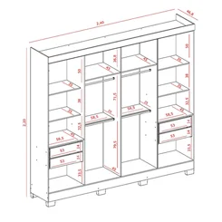 Roupeiro Dubai 8 Portas 4 Gavetas 2030288-944 Cinamomo/Off White - MUDI