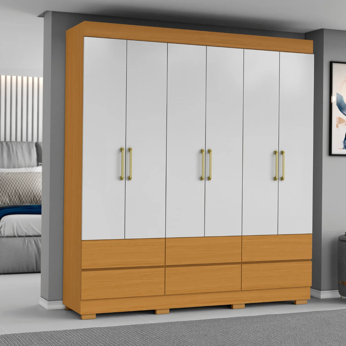 Roupeiro Marrocos 6 Portas 6 Gavetas 2045156-944 Cinamomo/Off White - MUDI