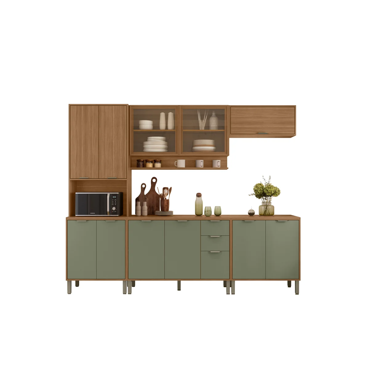 Cozinha Linha Colors 5 Peças 7017 Freijo/Alecrim 9057 - Kits Paraná