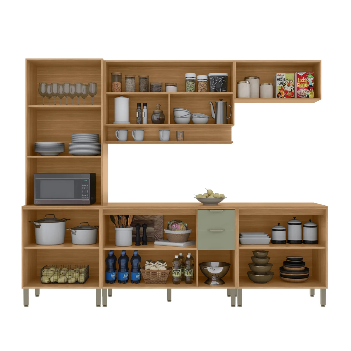 Cozinha Linha Colors 5 Peças 7017 Freijo/Alecrim 9057 - Kits Paraná