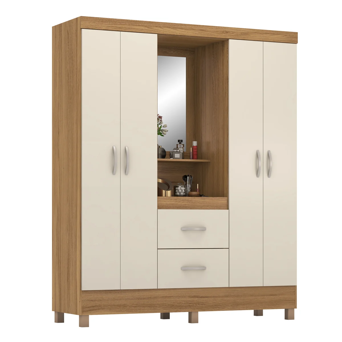 Roupeiro Capelinha Amazonas 4 Portas 2 Gavetas 42221MD-140 Amêdola/Off White