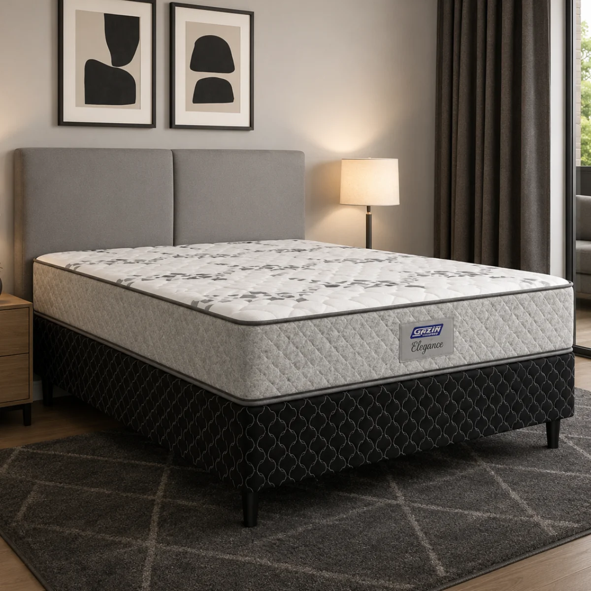 Cama Box Elegance Casal Conjugada com Molas Bonnel 058X138X188 Cinza - Gazin