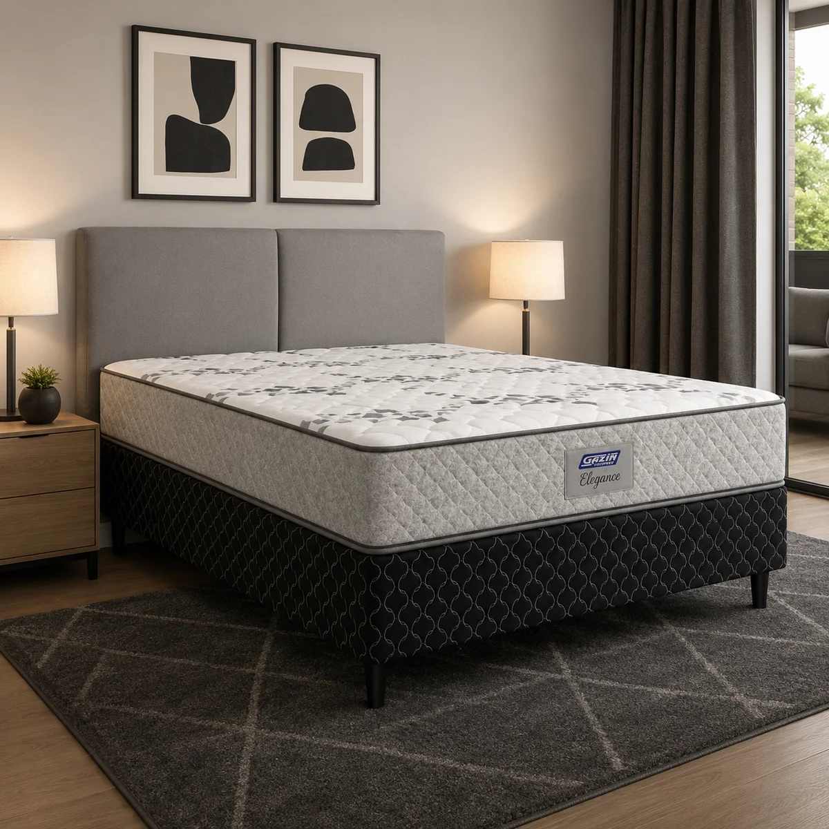 Cama Box Elegance Casal Conjugada com Molas Bonnel 058X138X188 Cinza - Gazin